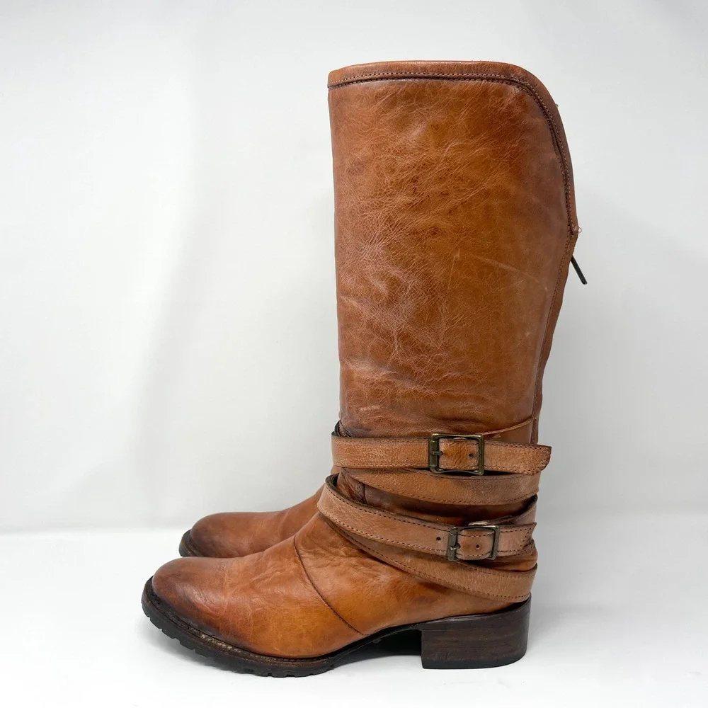 Freebird Steven Dillon Boots Womens 9 Brown Leather Tall Shearling Harness Strap